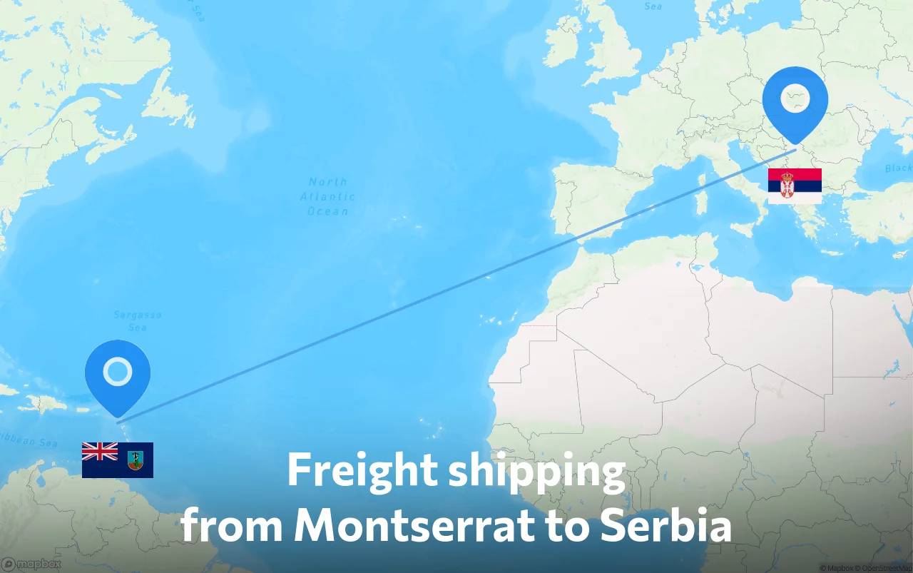 Shipping route from Montserrat to Serbia
