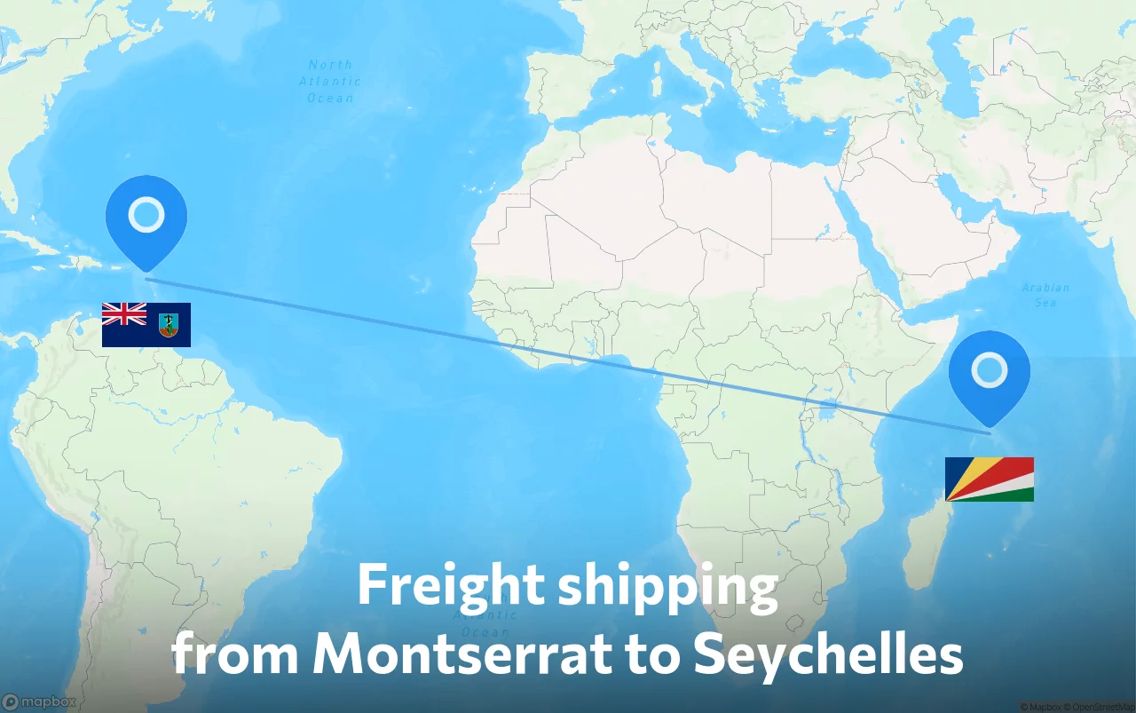 Shipping route from Montserrat to Seychelles