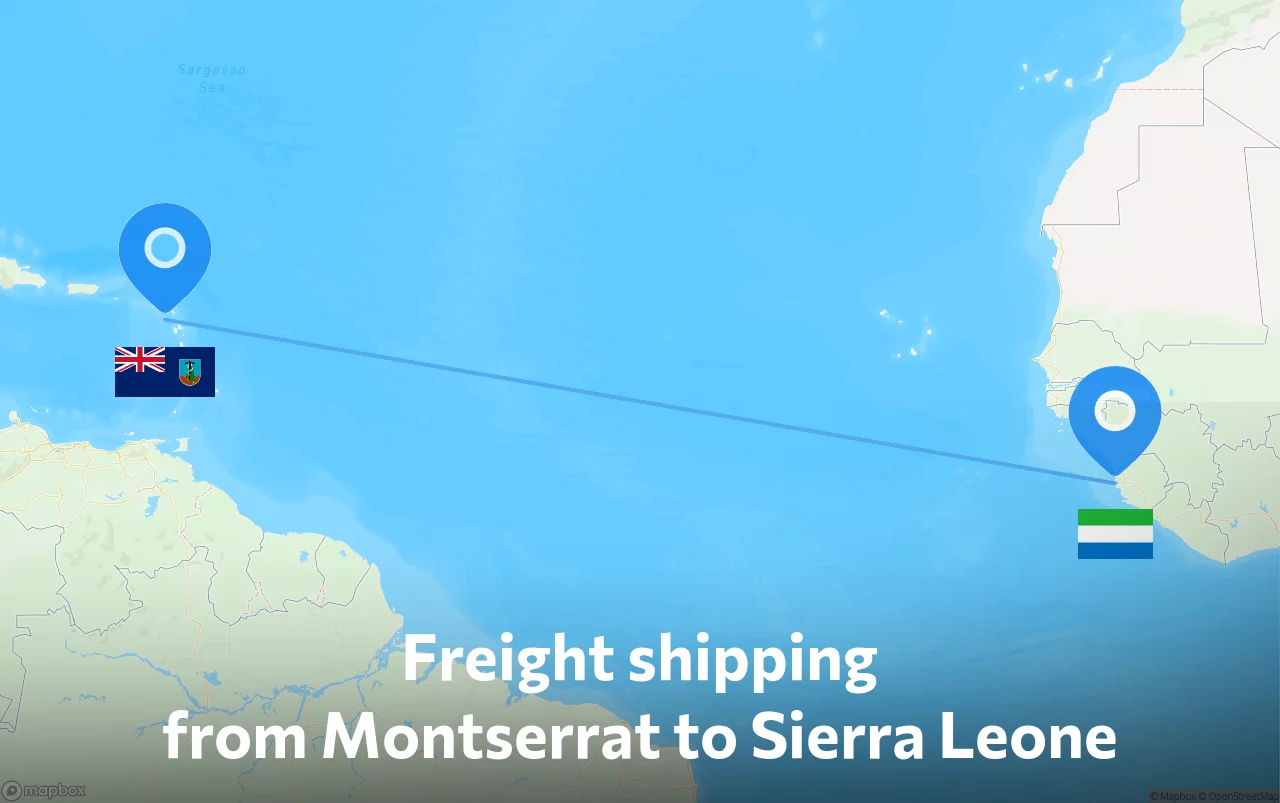 Shipping route from Montserrat to Sierra Leone