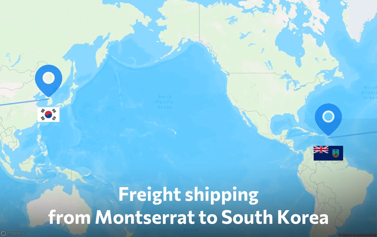 Shipping route from Montserrat to South Korea