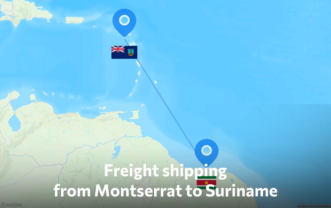 Shipping route from Montserrat to Suriname