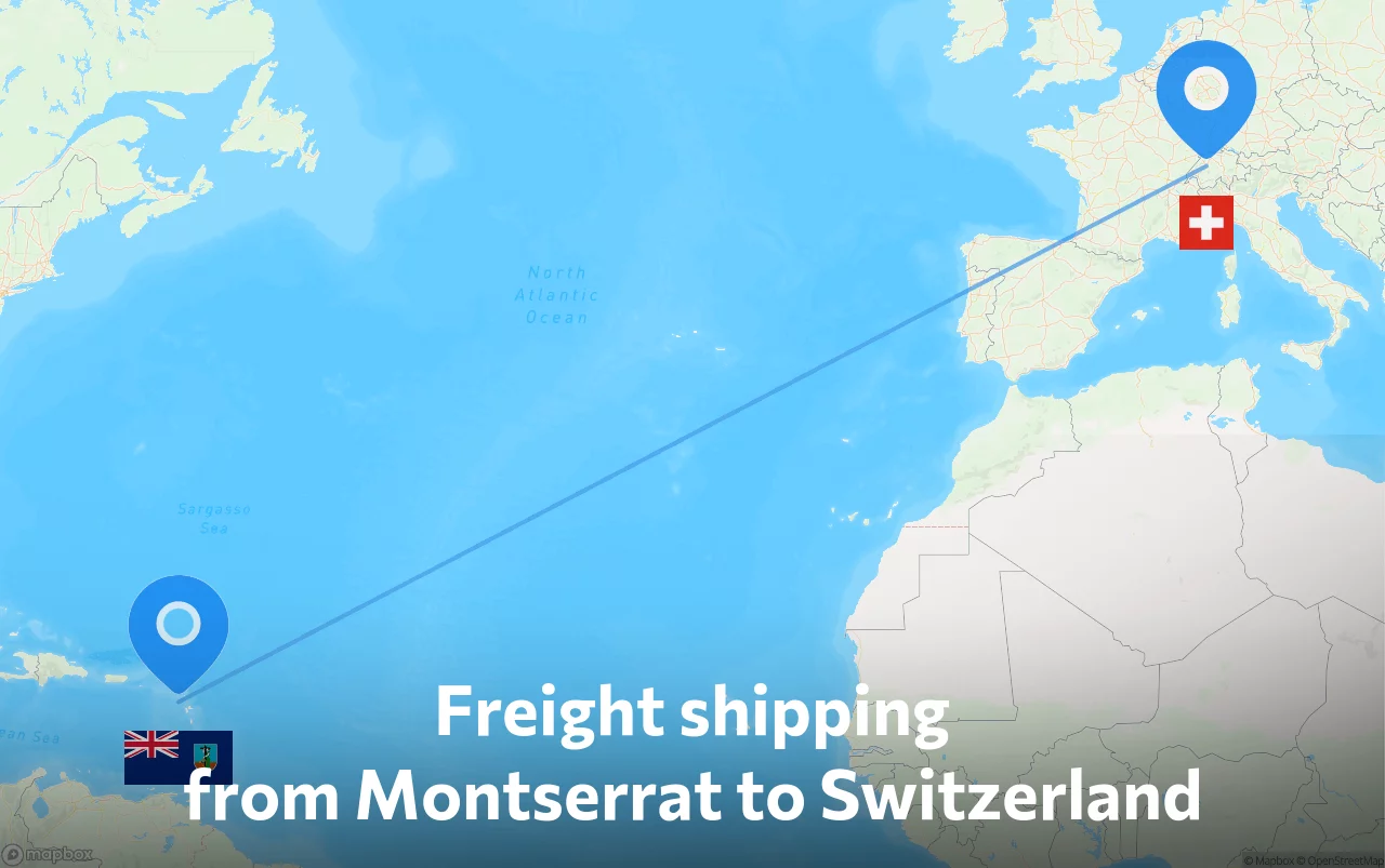 Shipping route from Montserrat to Switzerland