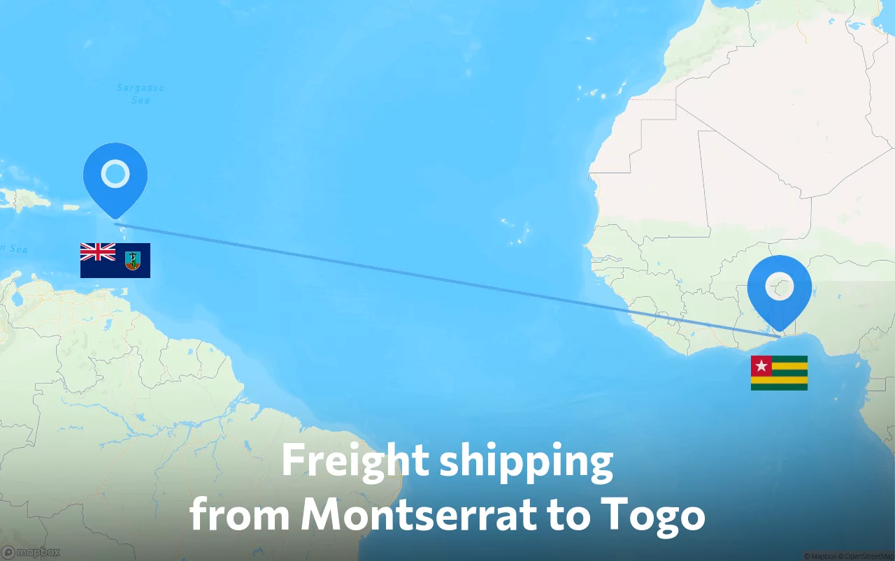 Shipping route from Montserrat to Togo