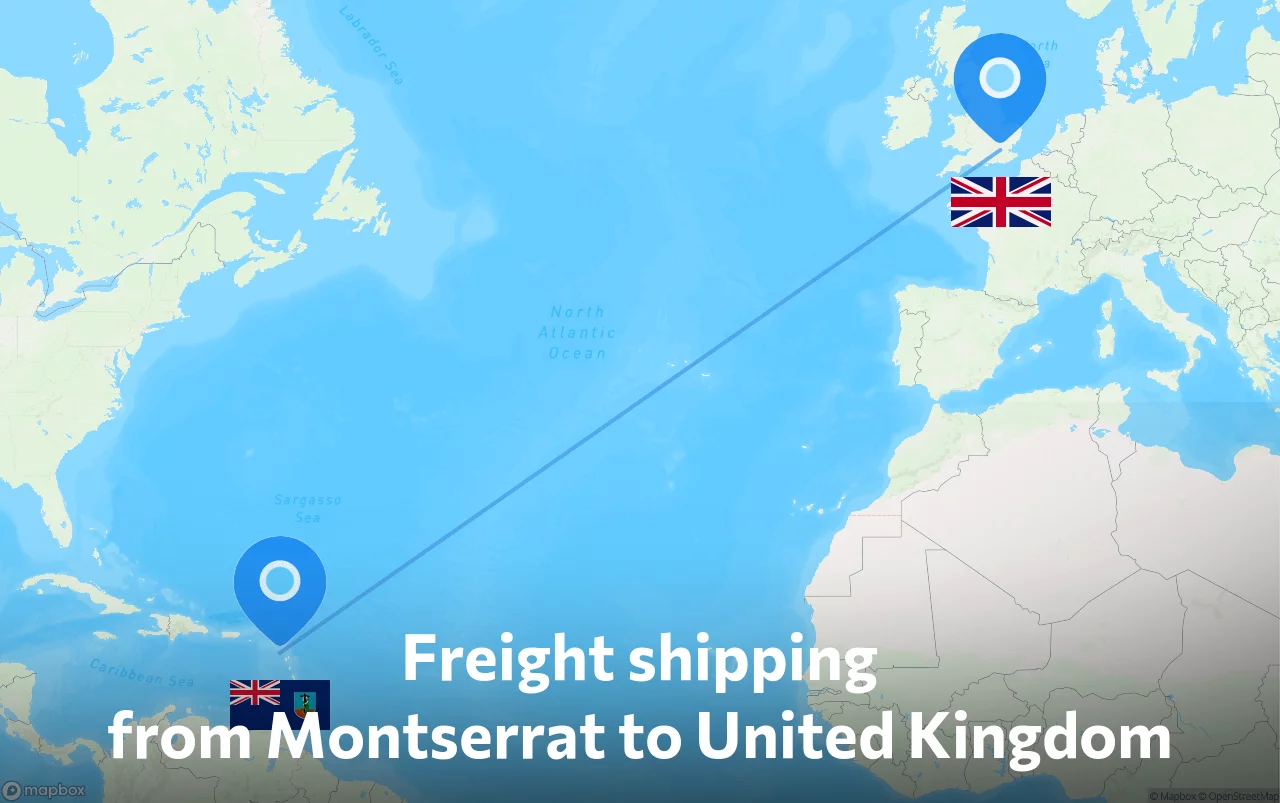 Shipping route from Montserrat to United Kingdom