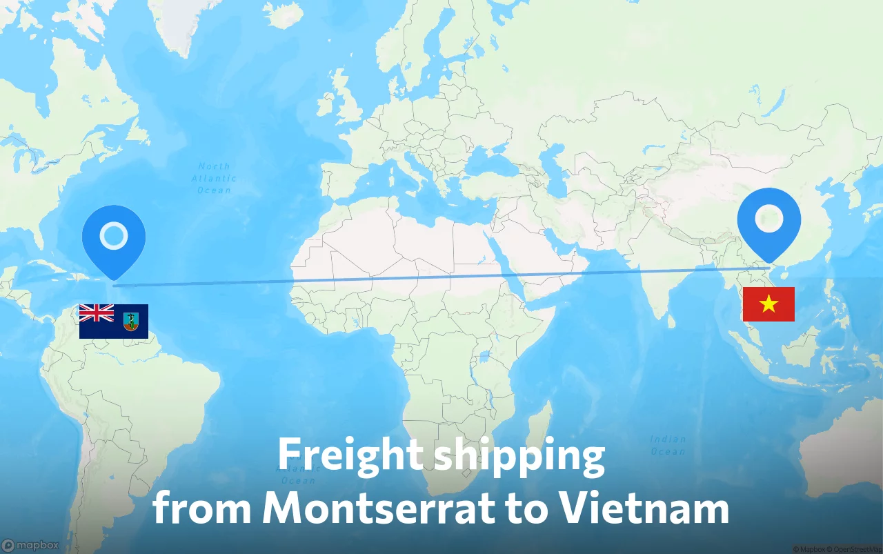 Shipping route from Montserrat to Vietnam