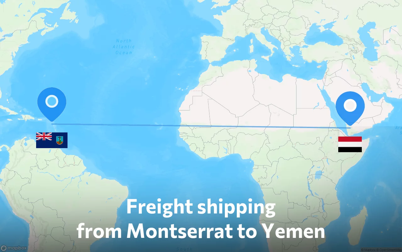 Shipping route from Montserrat to Yemen