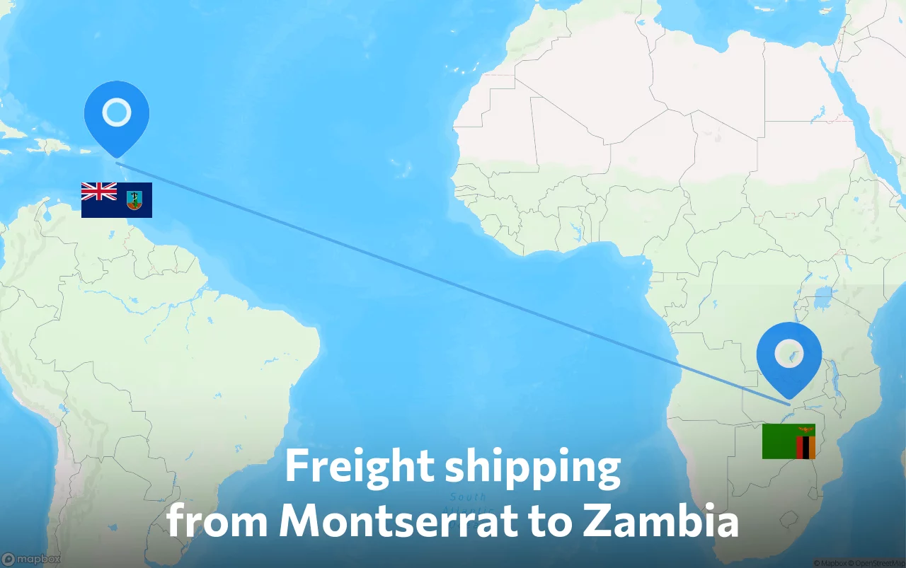 Shipping route from Montserrat to Zambia