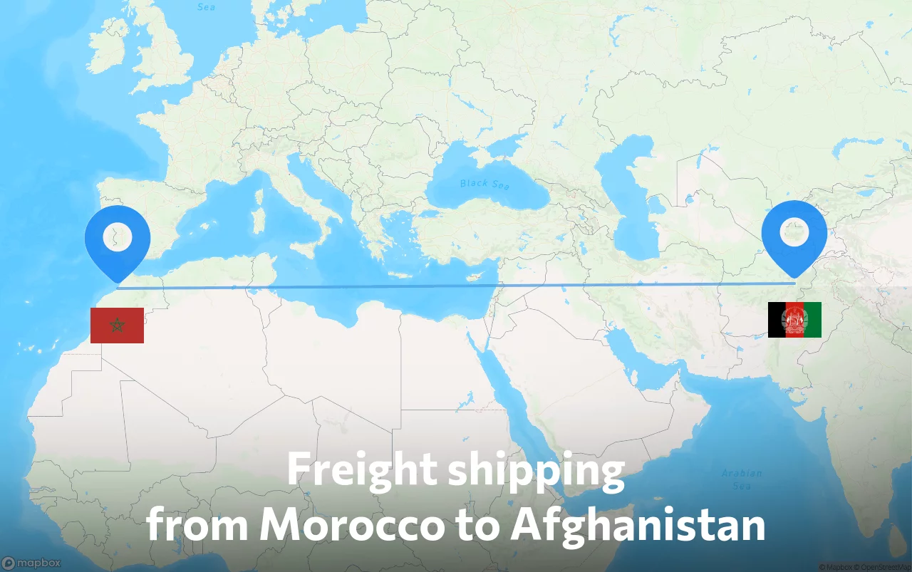 Shipping route from Morocco to Afghanistan