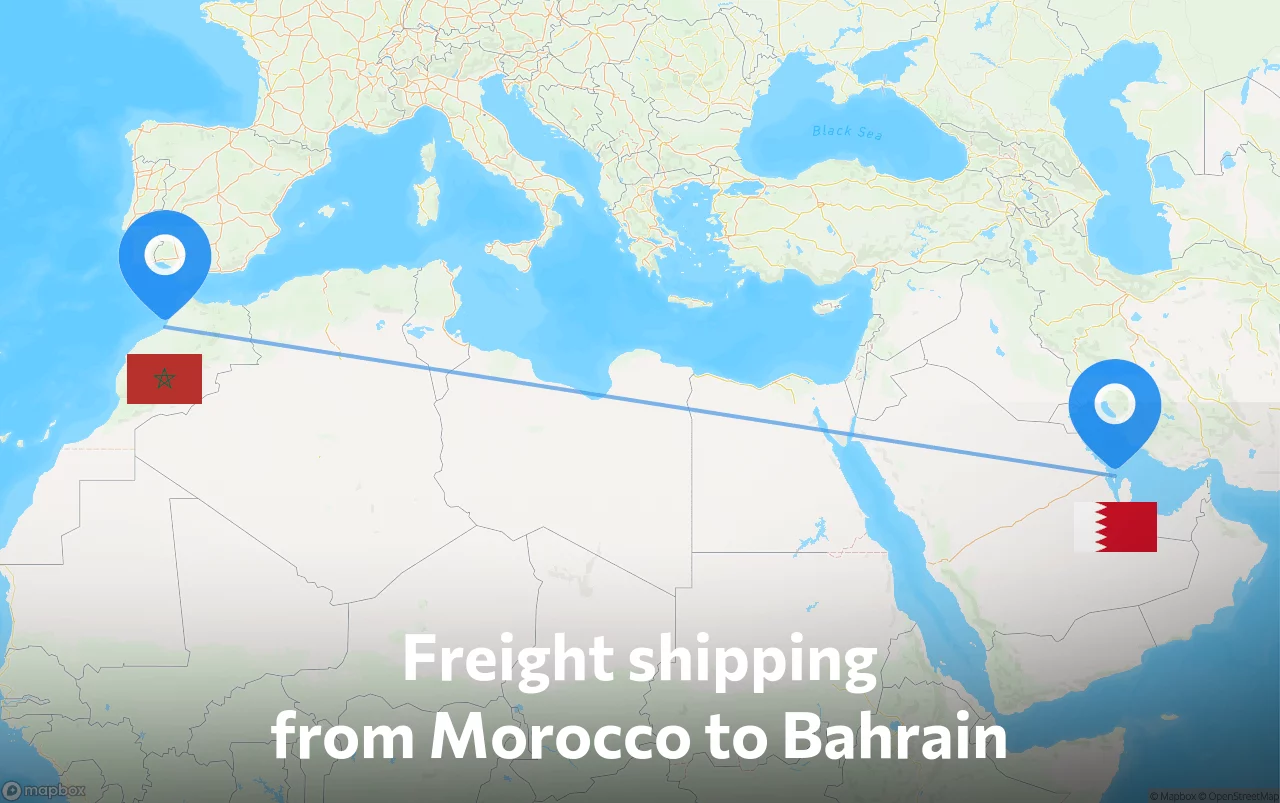 Shipping route from Morocco to Bahrain