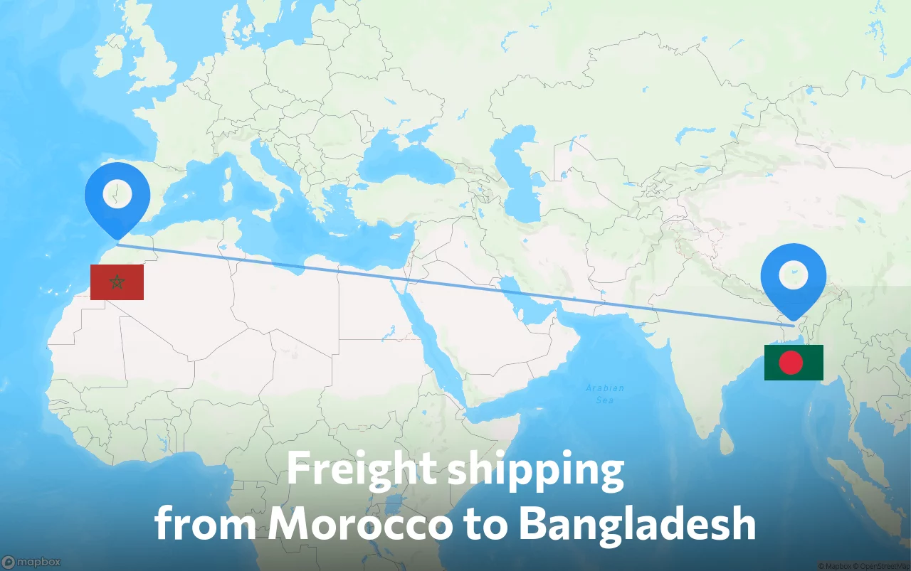 Shipping route from Morocco to Bangladesh