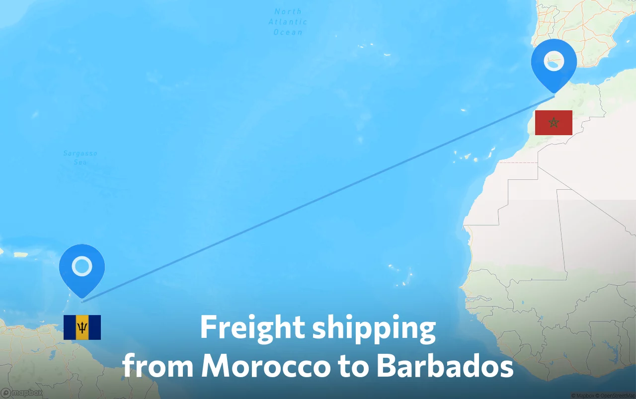 Shipping route from Morocco to Barbados