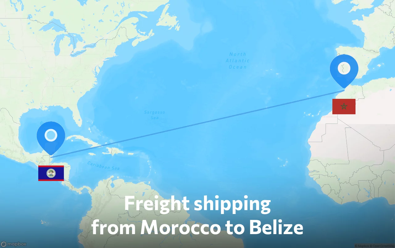 Shipping route from Morocco to Belize
