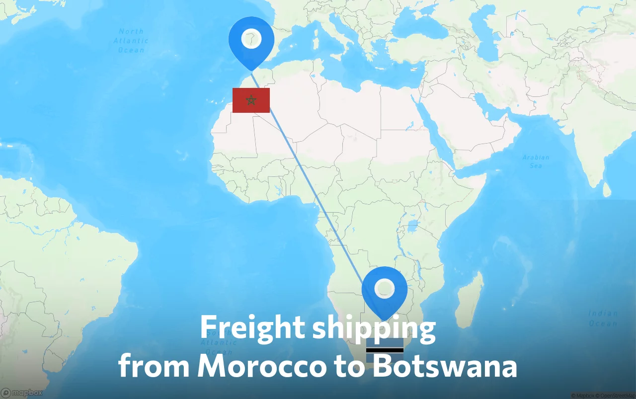 Shipping route from Morocco to Botswana