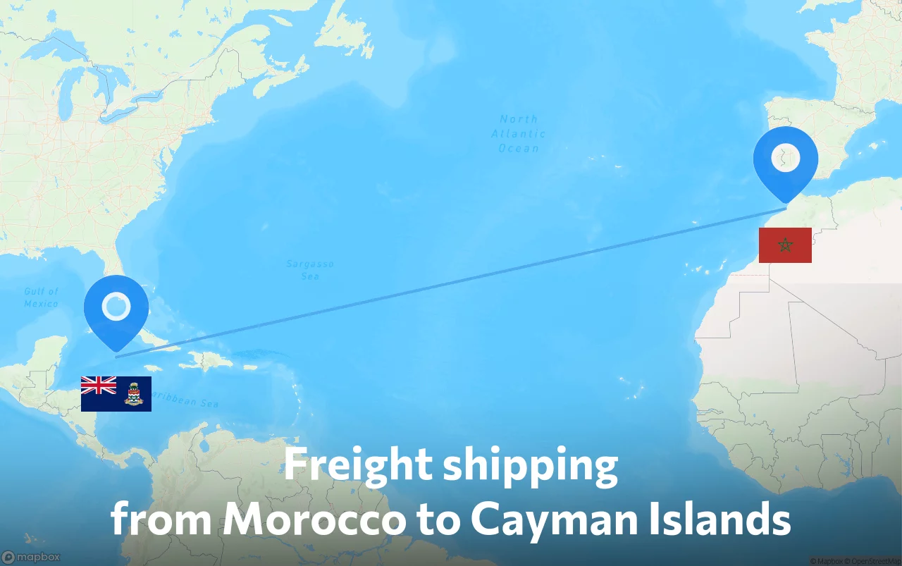 Shipping route from Morocco to Cayman Islands