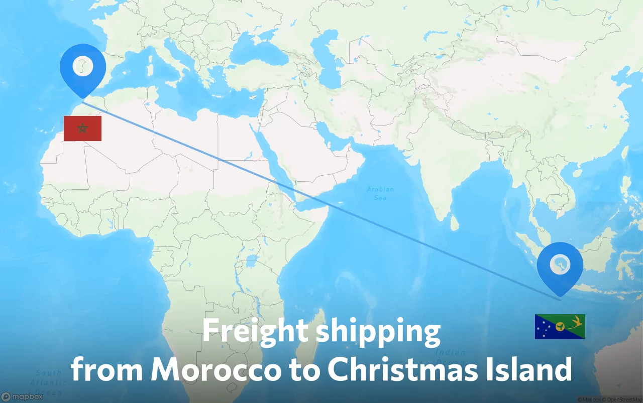 Shipping route from Morocco to Christmas Island