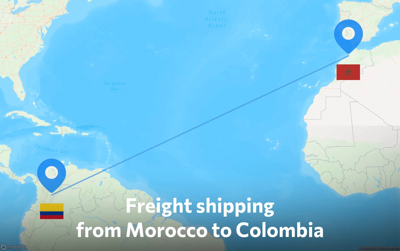 Shipping route from Morocco to Colombia