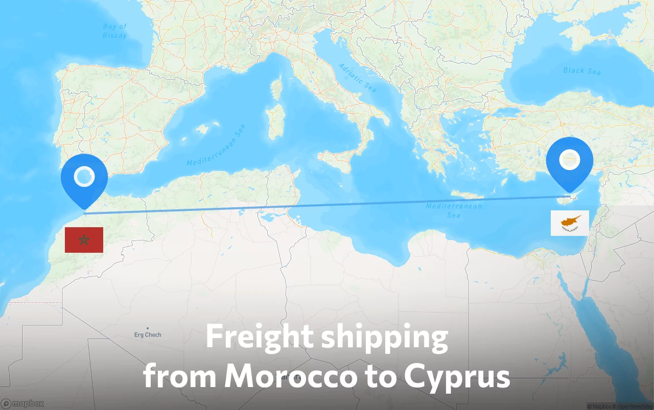 Shipping route from Morocco to Cyprus