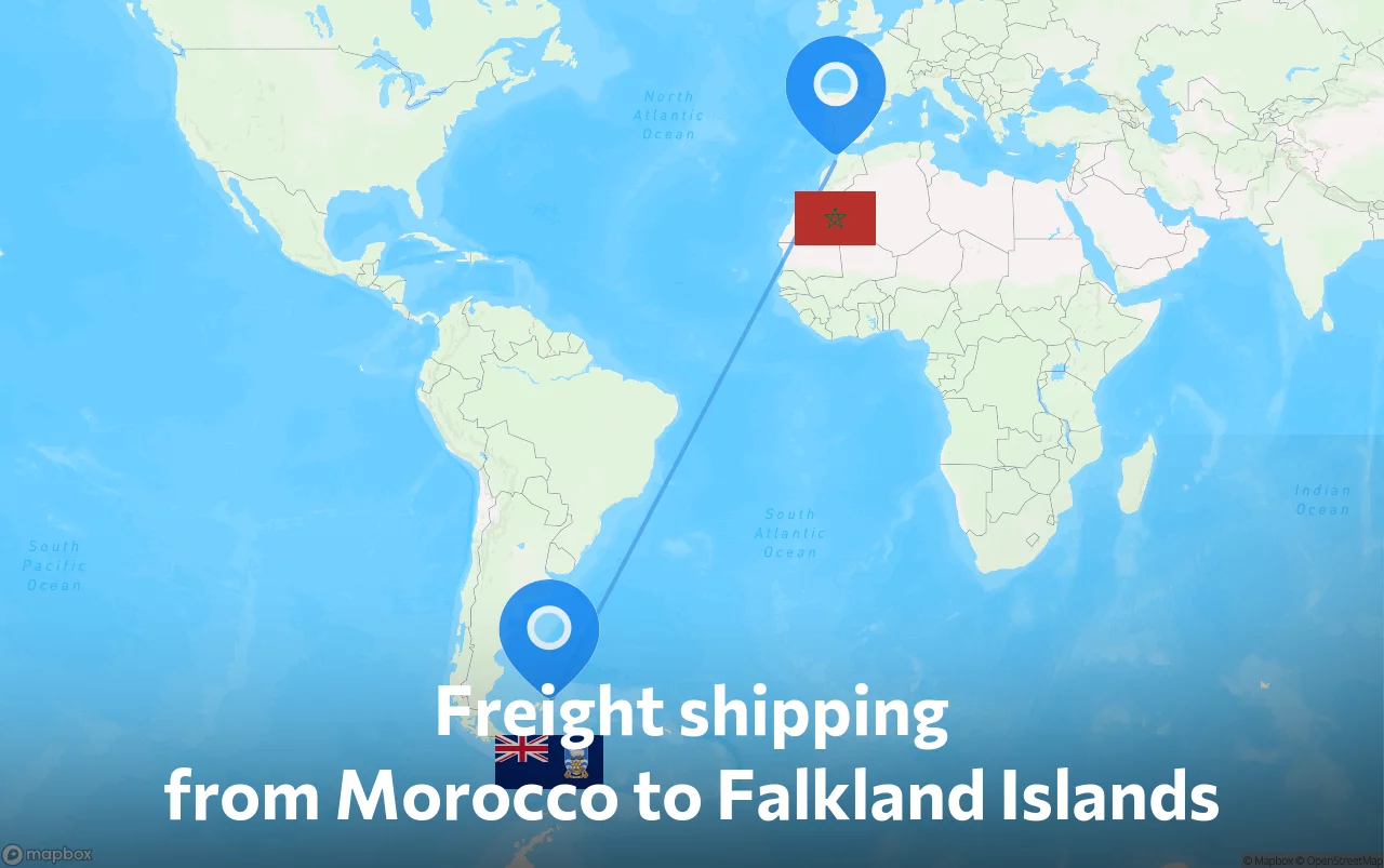 Shipping route from Morocco to Falkland Islands