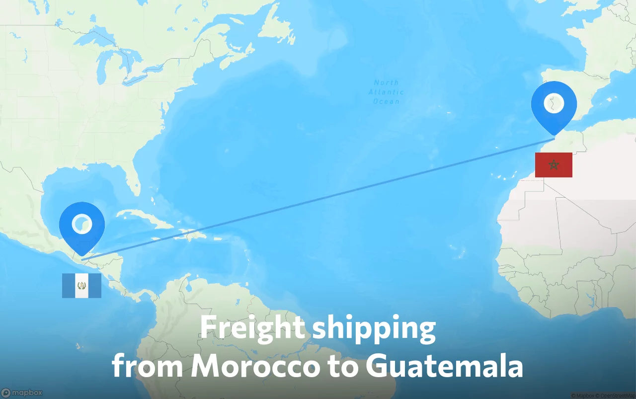 Shipping route from Morocco to Guatemala