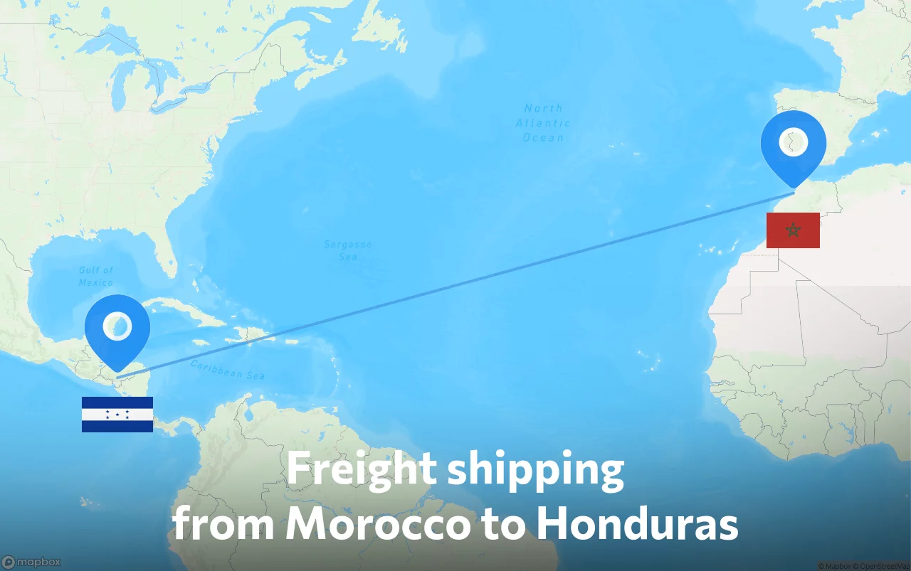 Shipping route from Morocco to Honduras