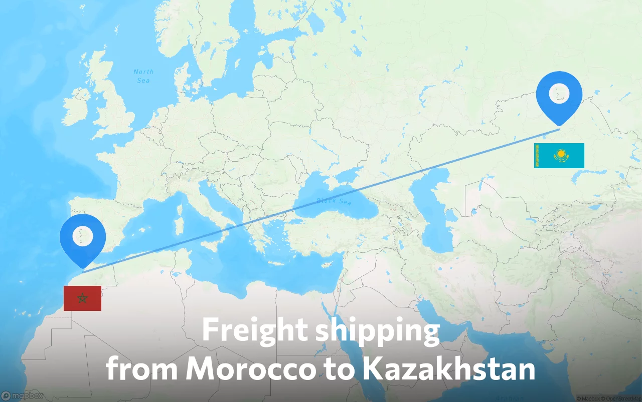 Shipping route from Morocco to Kazakhstan