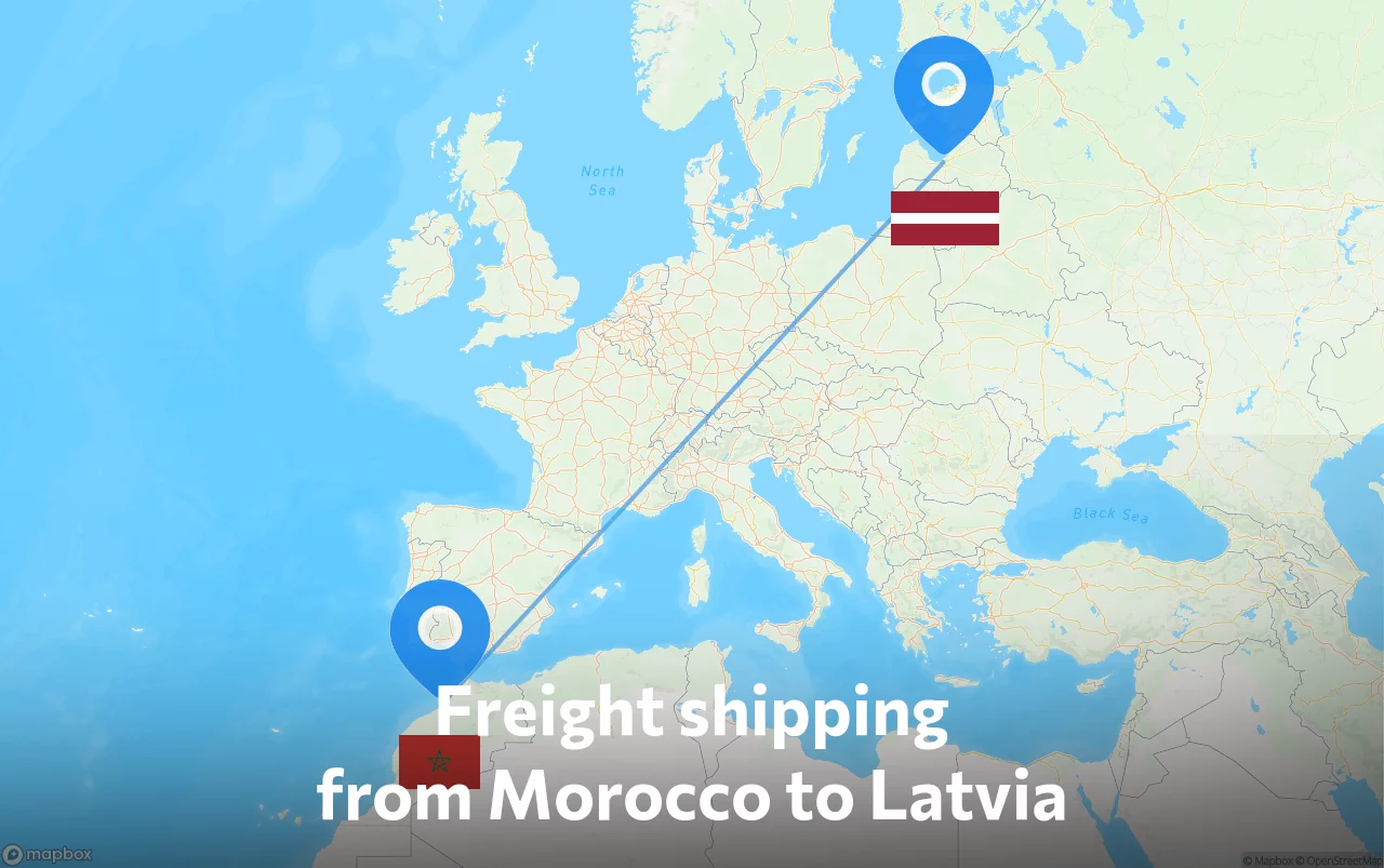 Shipping route from Morocco to Latvia