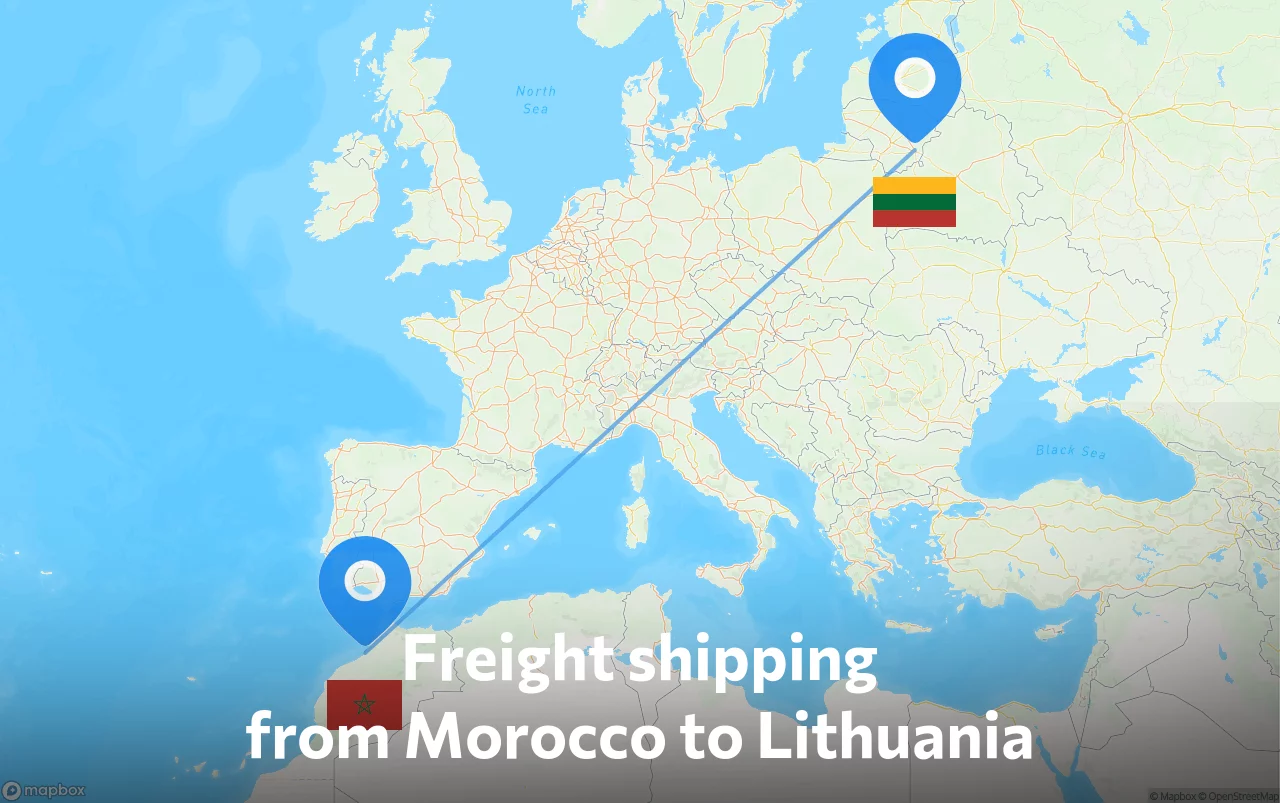 Shipping route from Morocco to Lithuania
