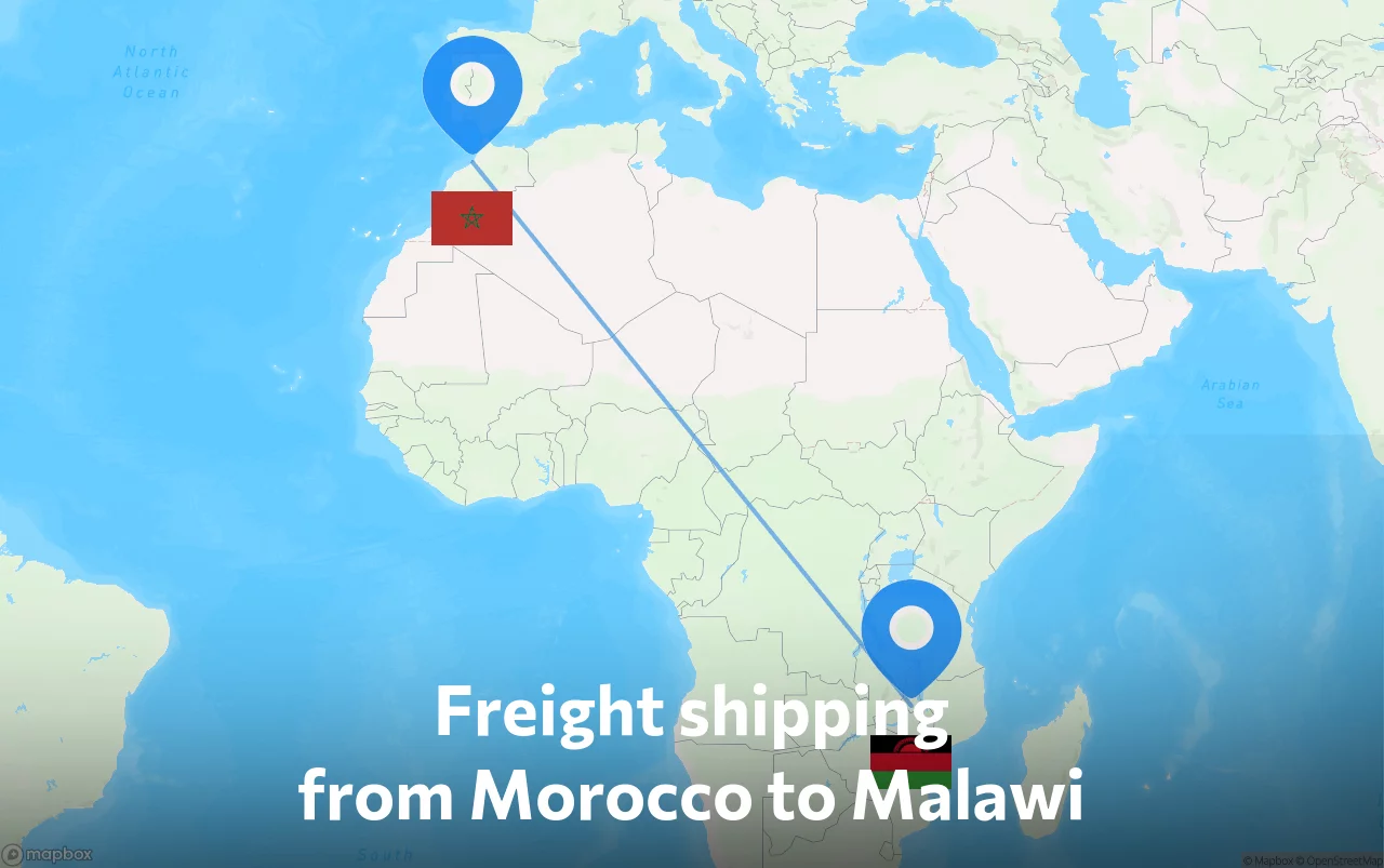 Shipping route from Morocco to Malawi