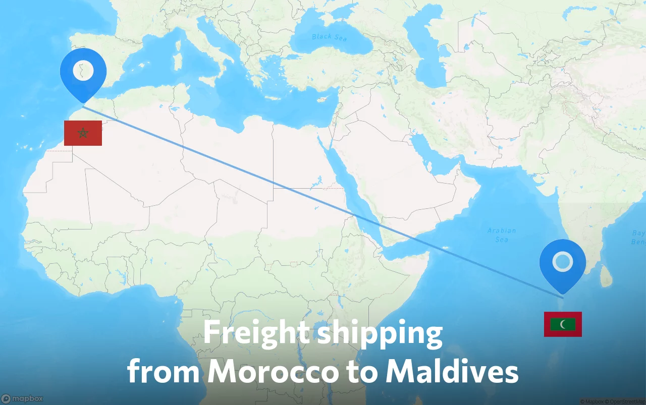 Shipping route from Morocco to Maldives