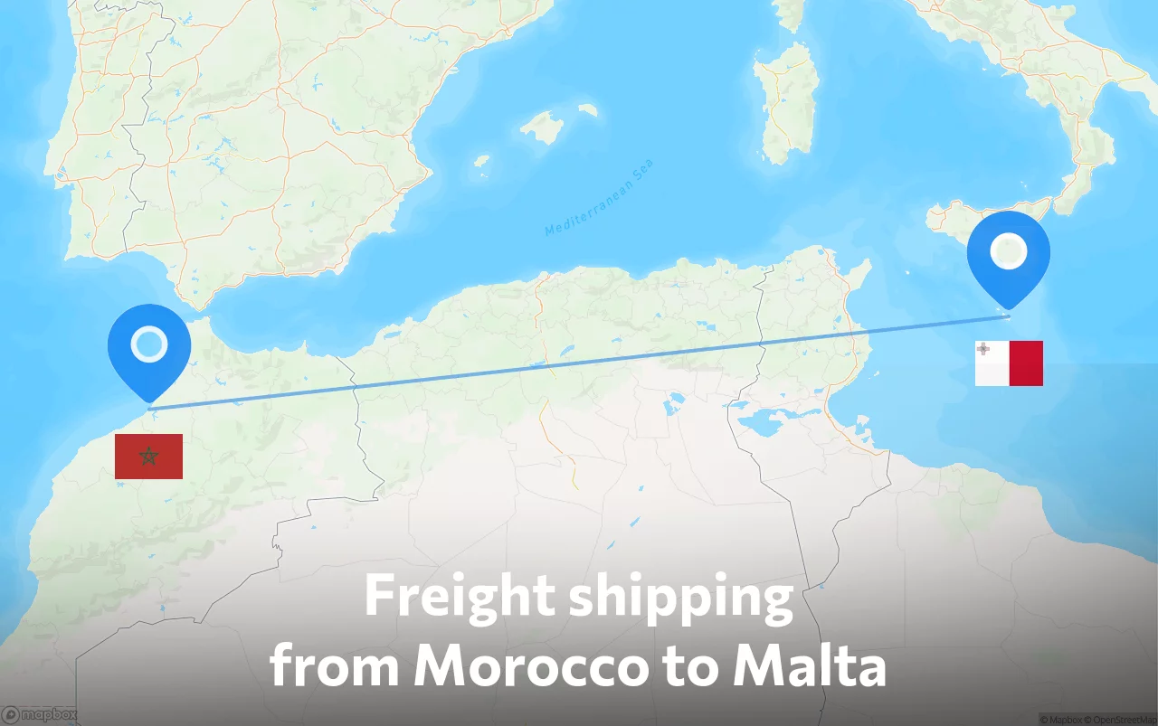 Shipping route from Morocco to Malta