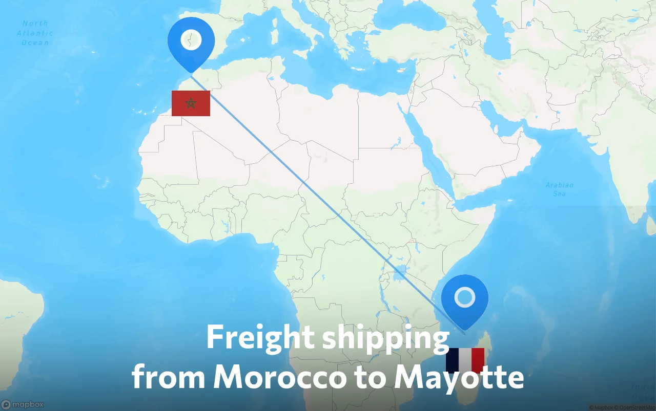 Shipping route from Morocco to Mayotte