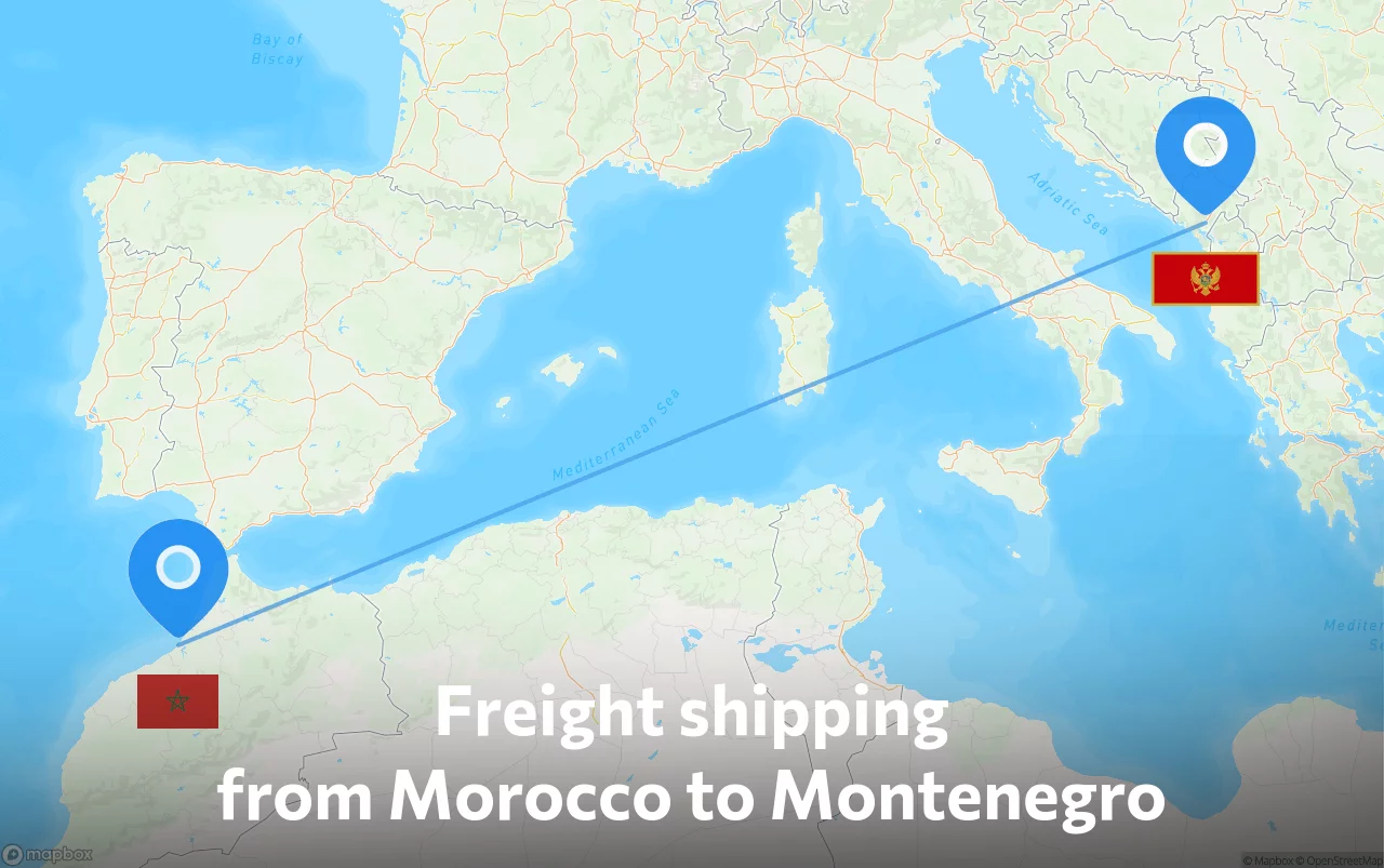 Shipping route from Morocco to Montenegro