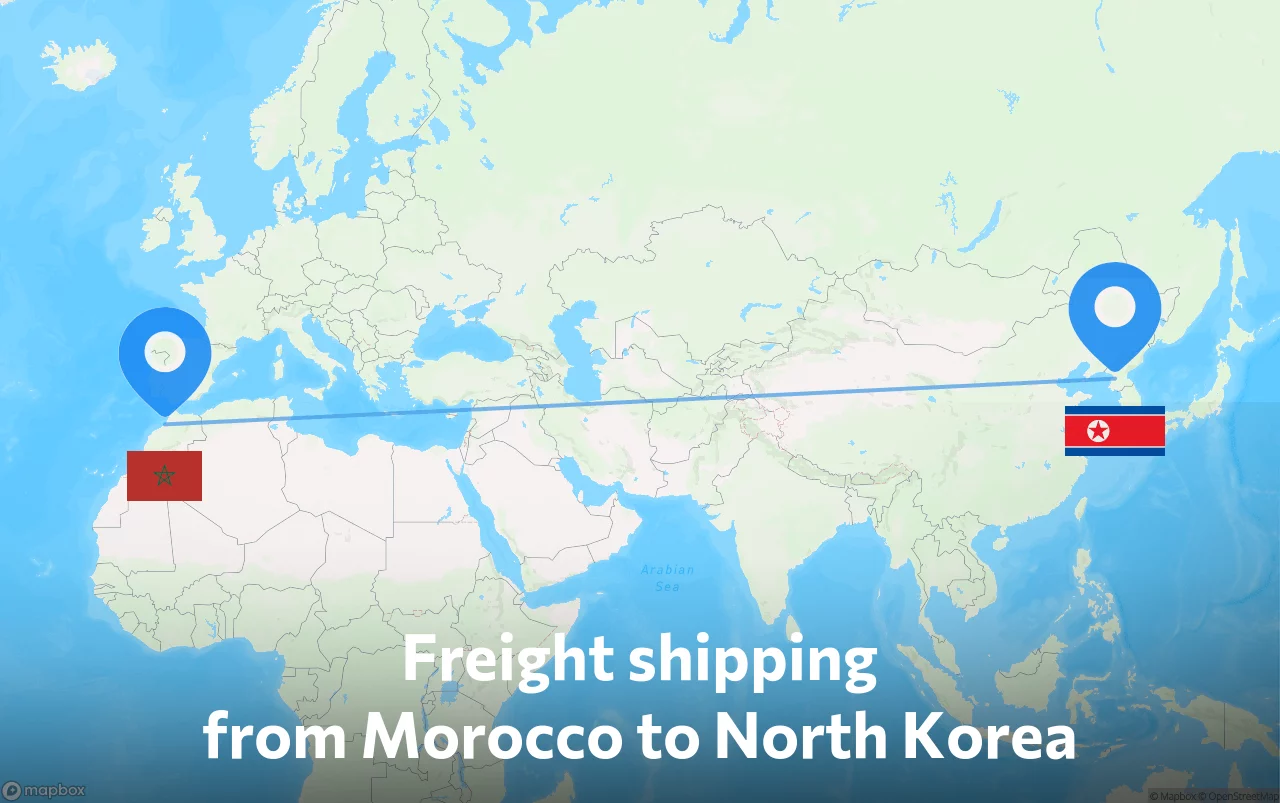 Shipping route from Morocco to North Korea