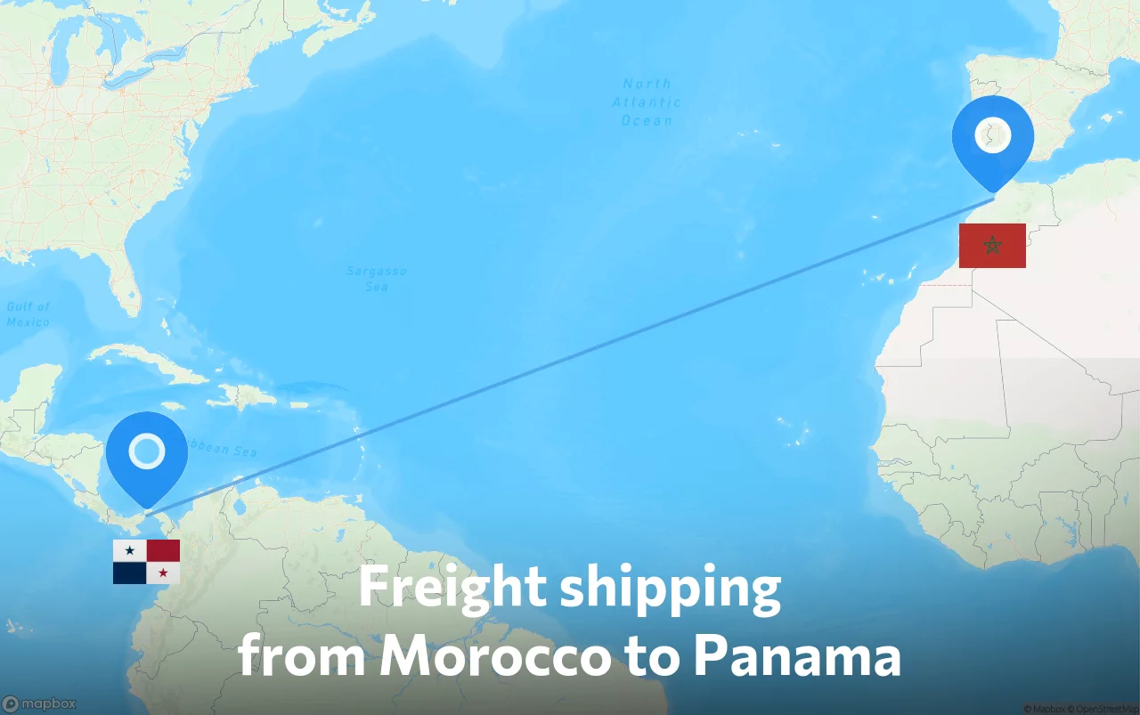 Shipping route from Morocco to Panama