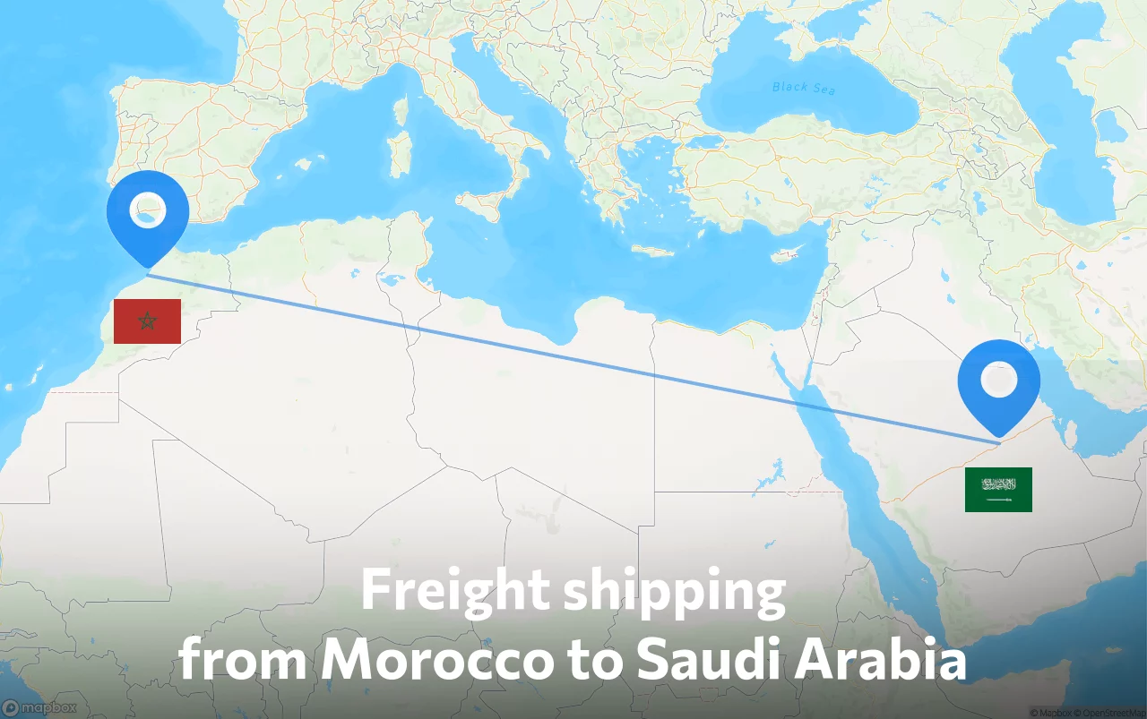 Shipping route from Morocco to Saudi Arabia