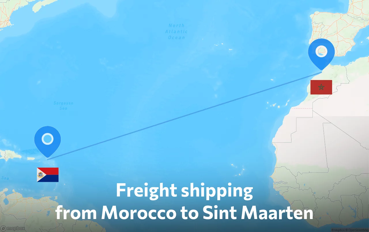 Shipping route from Morocco to Sint Maarten
