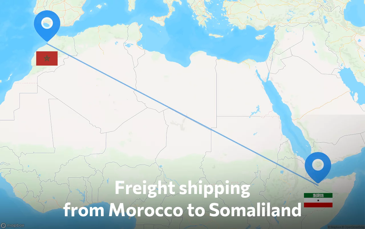 Shipping route from Morocco to Somaliland