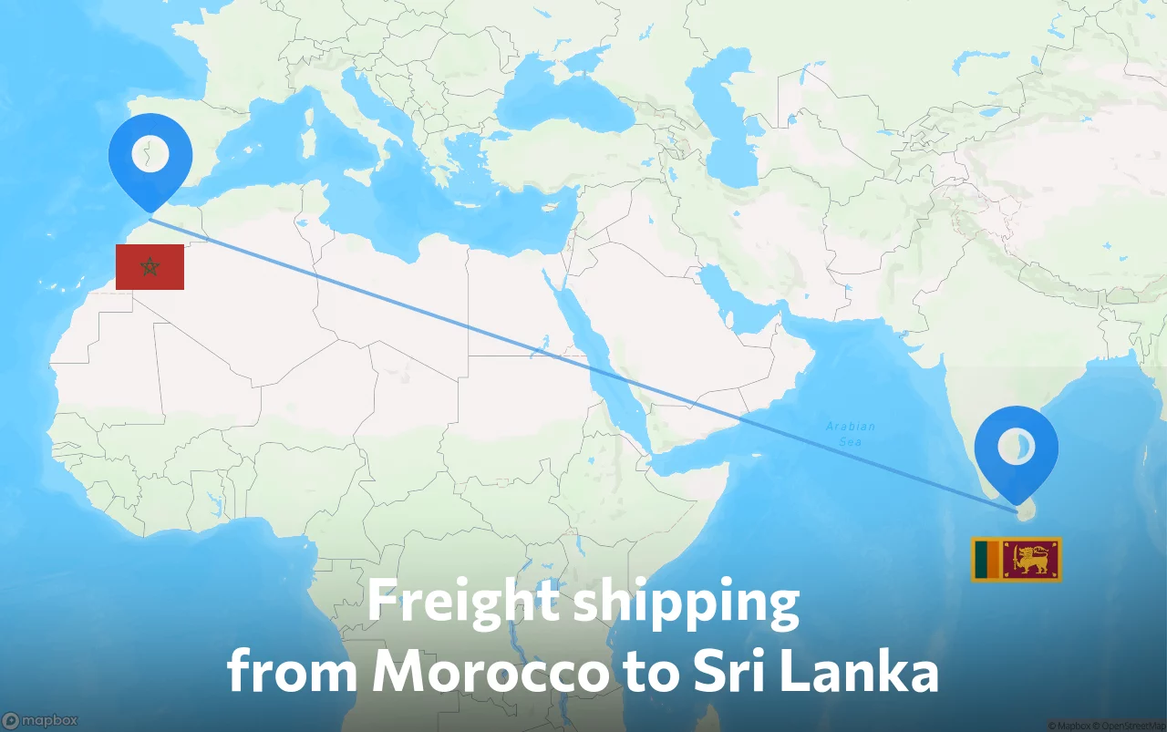 Shipping route from Morocco to Sri Lanka
