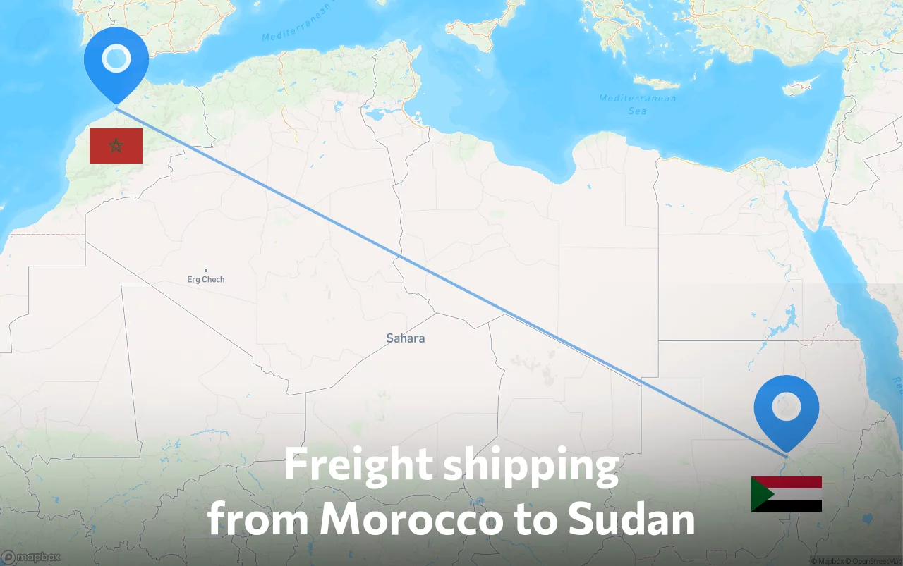 Shipping route from Morocco to Sudan