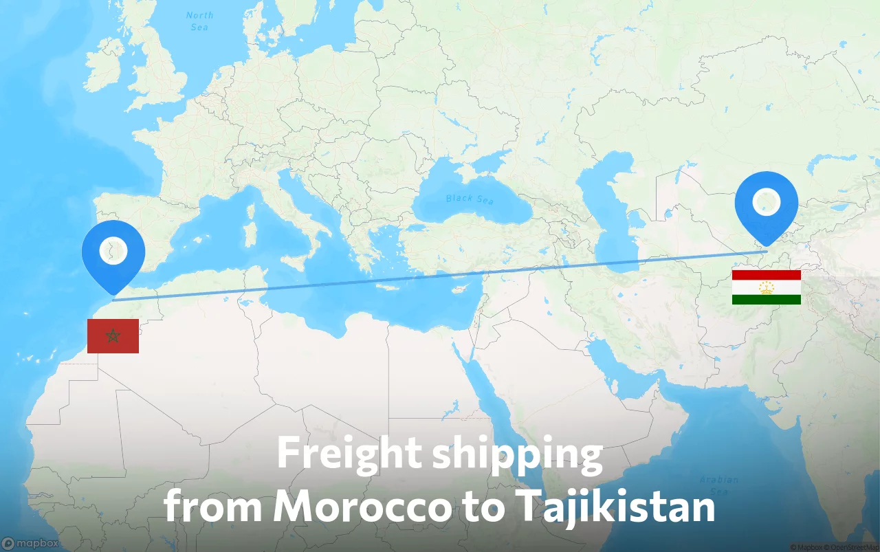 Shipping route from Morocco to Tajikistan