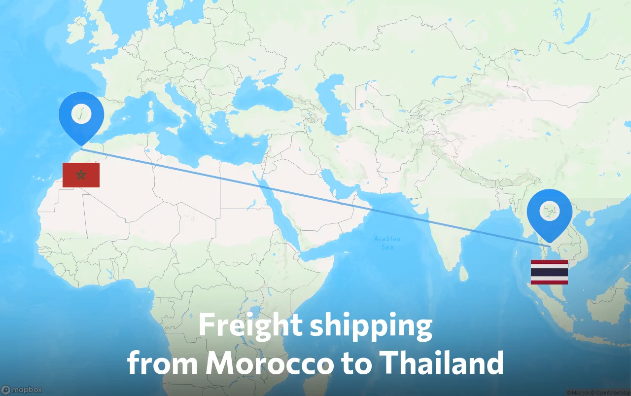 Shipping route from Morocco to Thailand