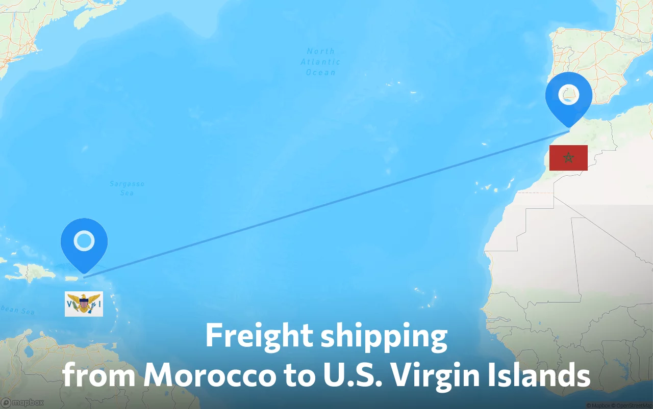 Shipping route from Morocco to U.S. Virgin Islands