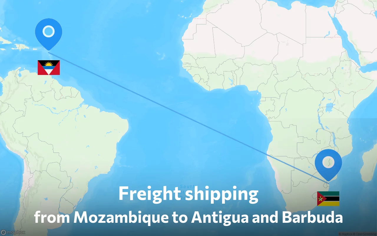 Shipping route from Mozambique to Antigua and Barbuda