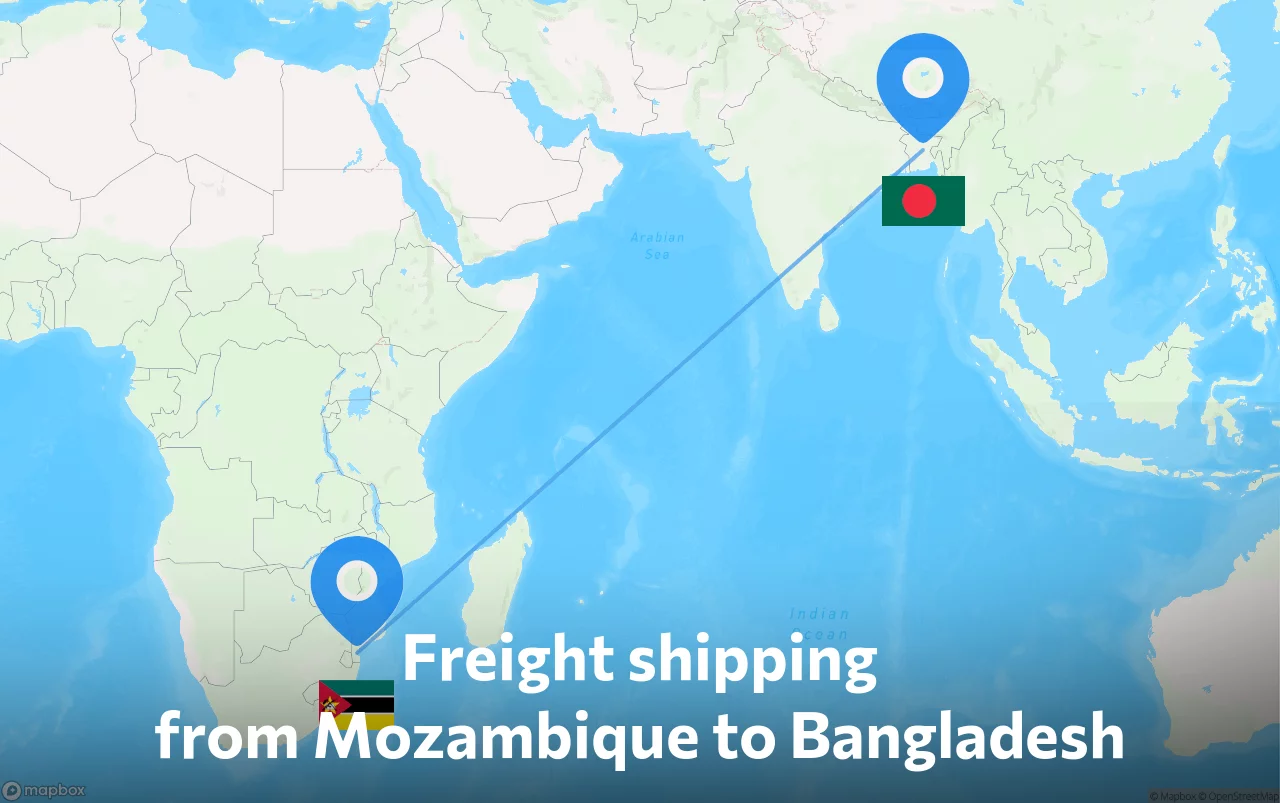 Shipping route from Mozambique to Bangladesh