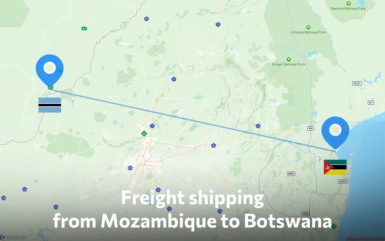 Shipping route from Mozambique to Botswana