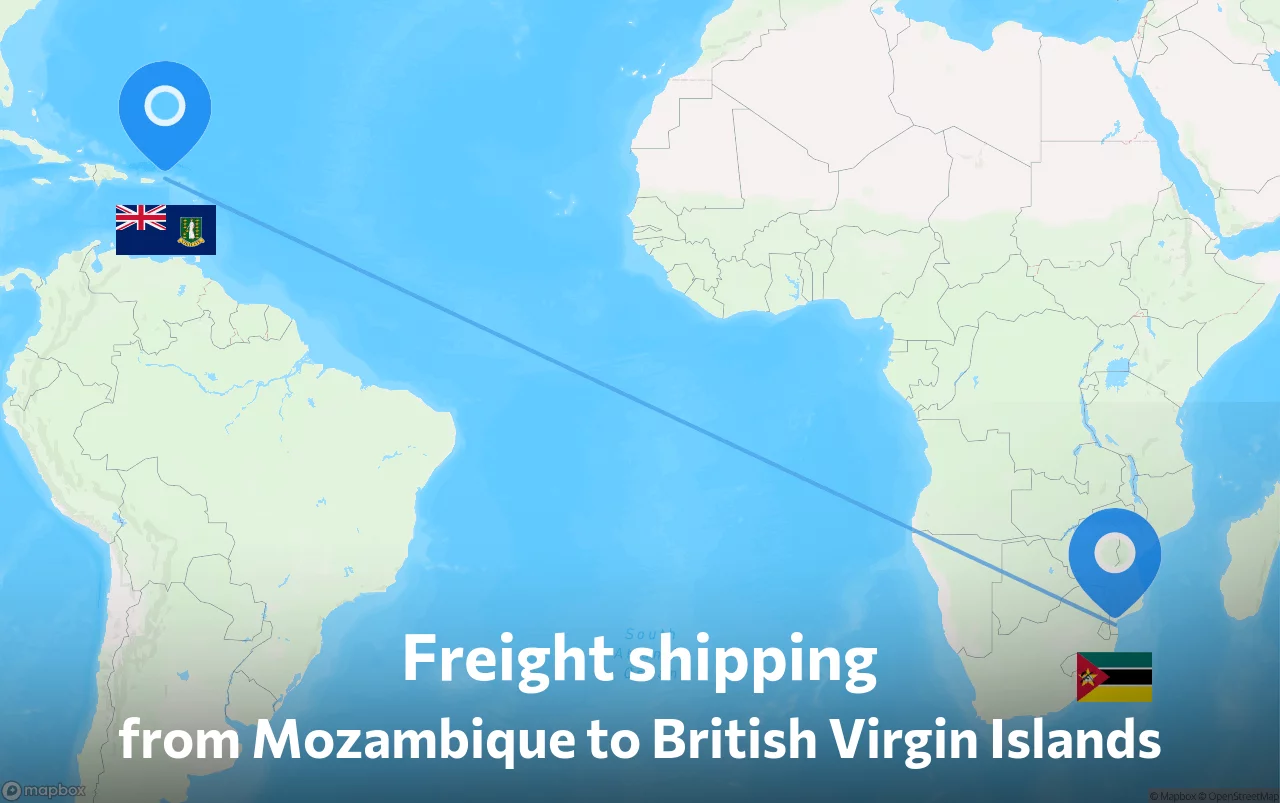 Shipping route from Mozambique to British Virgin Islands