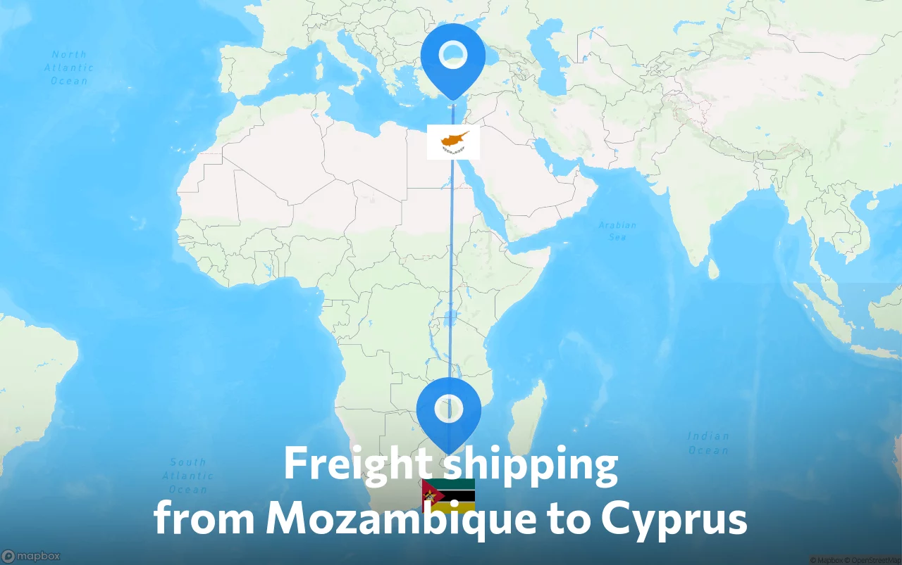 Shipping route from Mozambique to Cyprus