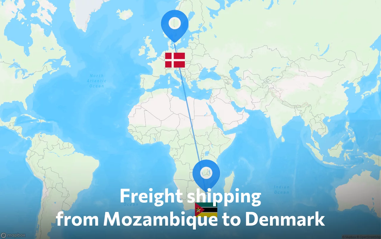 Shipping route from Mozambique to Denmark