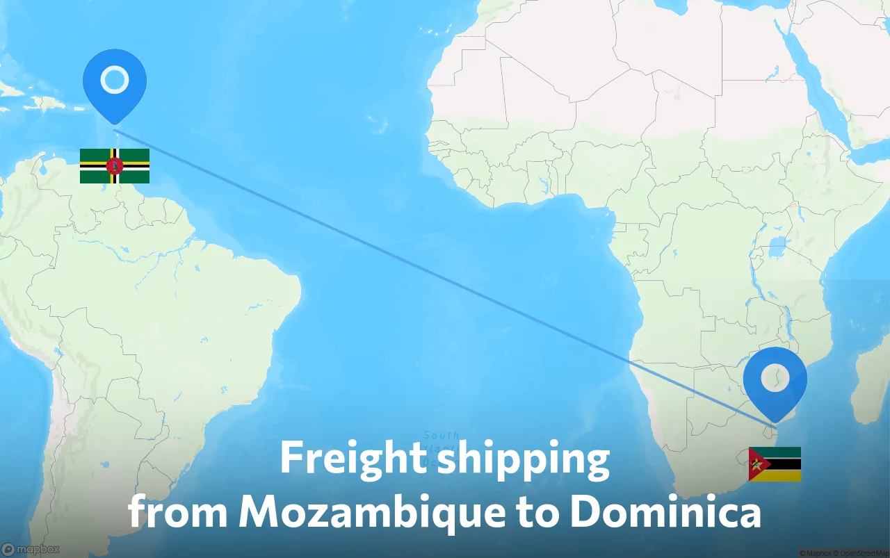Shipping route from Mozambique to Dominica