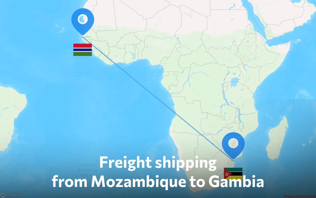 Shipping route from Mozambique to Gambia